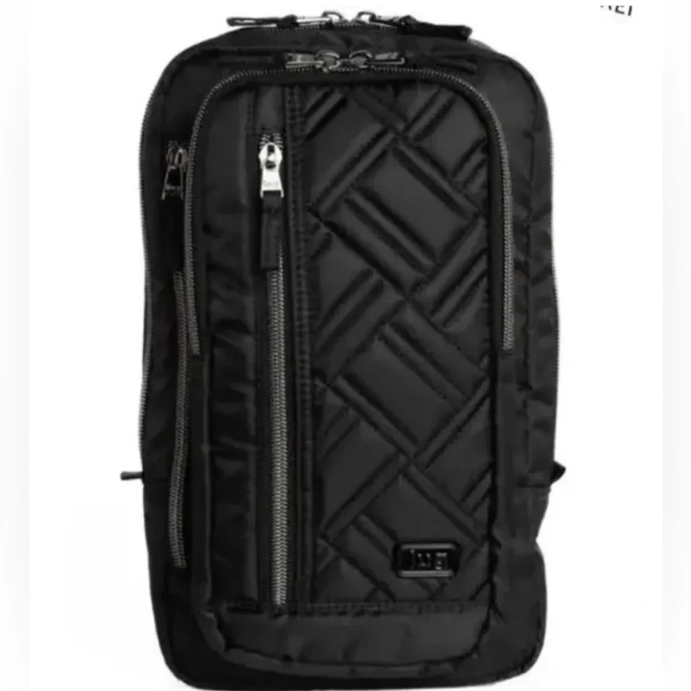 Lug Black Quilted Sling Cross-Body Backpack W/Multi-Zipped Pockets